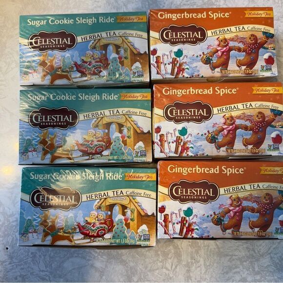 6 Boxes 108 Bags Celestial tea 3 SEASONINGS SUGAR COOKIE Ride 3 Gingerbread - Picture 1 of 9